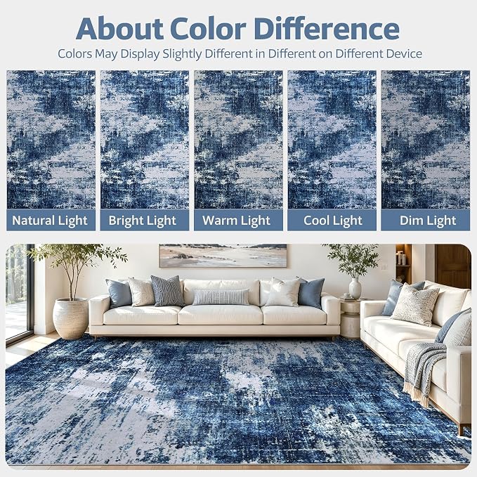 5x7 Washable Area Rug Modern Abstract for Living Room Bedroom Deep Blue | Soft Indoor Carpet,Anti-skid Backing,Water Repellent,Non-shedding, Suitable for bedroom dining farmhouse nursery home office