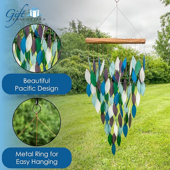 Blue Handworks Pacific Deluxe Waterfall Glass Wind Chime | Handcrafted Deluxe Waterfall Glass Wind Chime in Royal Blue, Powder Blue, Dark Teal, Forest Green and Lavender