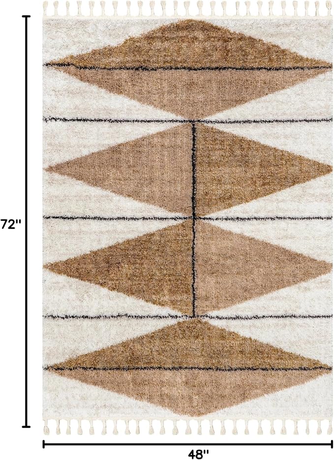nuLOOM Kali Light Brown Diamond Power Loomed Area Rug, 4' x 6' | Nuloom Kali Diamond 4' x 6' Shag Area Rug for Living Room Bedroom Dining Room Nursery, Light Brown