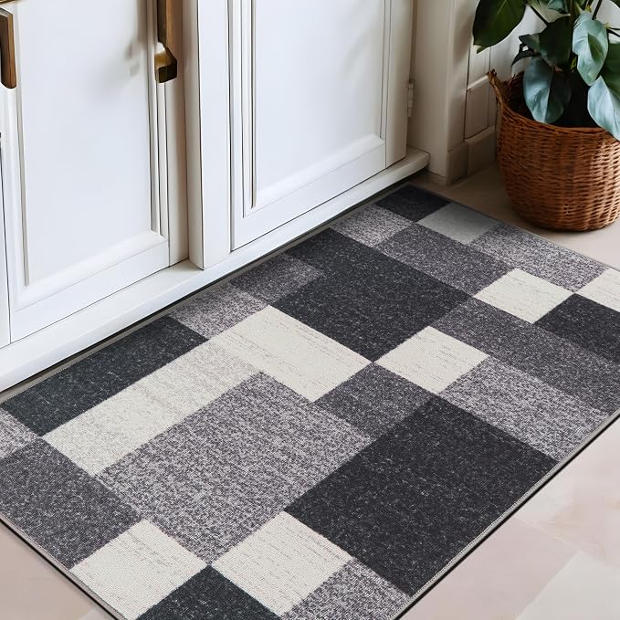Rugshop Geometric Boxes Non-Slip Modern Living Room Area Rug Gray 2'7" x 4' | Non-Shedding, Rectangular, Size 2'7" x 4', Bedroom, Dining Room, Home Office, Kitchen, Entryway, Hallway, Nursery, Kids Room