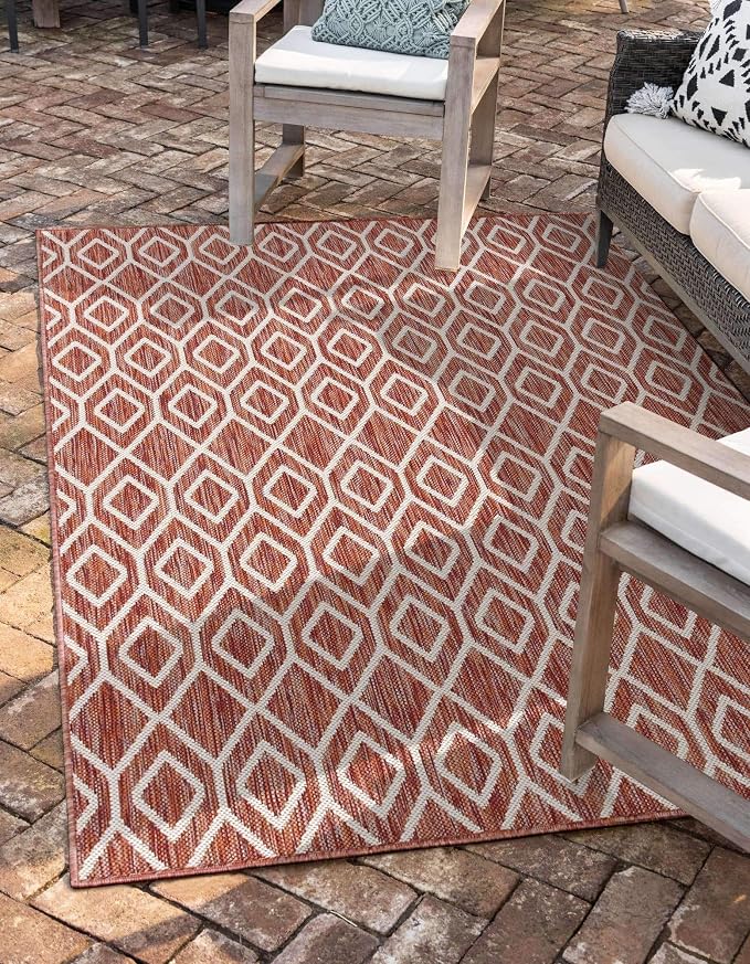 Jill Zarin Outdoor Collection Area Rug - Turks and Caicos (4' x 6' Rectangle Rust Red/Ivory)