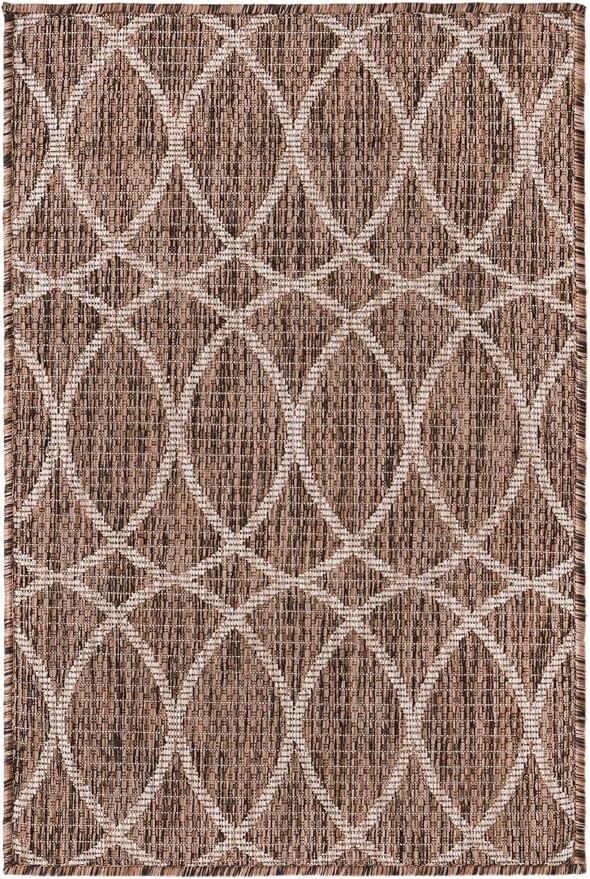 Unique Loom Outdoor Trellis Collection Area Rug - Gitter (2' x 3' 1" Rectangle, Brown/ Ivory)
