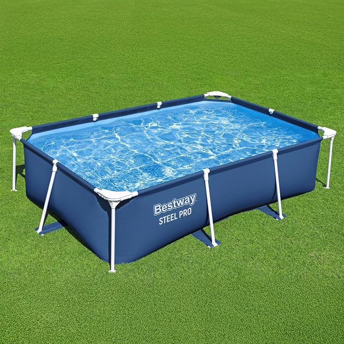 Bestway Steel Pro 8.5 Feet x 67 Inch x 24 Inch Rectangular Steel Frame Above Ground Outdoor Backyard Swimming Pool, Blue (Pool Only)
