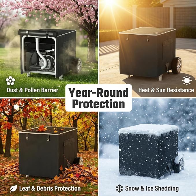 [New Upgraded] 900D Heavy Duty Waterproof Generator Cover, Generator Cover for Outside, 32"L x 24"W x 24"H Cover Universal 5000W-10000W Outdoor Generator Storage Box, All Season Protection, Black