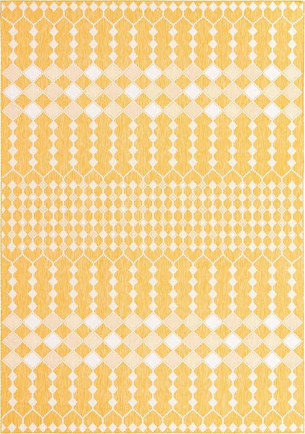 Unique Loom Outdoor Trellis Collection Area Rug - Traliccio (10' x 14' 1" Rectangle, Yellow/ Ivory)