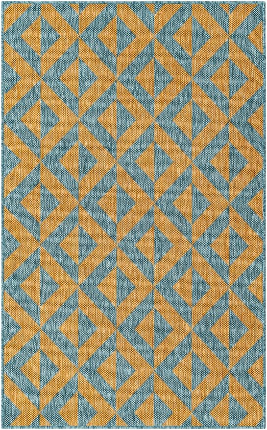 Unique Loom Jill Zarin Unique Loom Outdoor Collection Area Rug - Napa (2' 2" x 3' 1" Rectangle, Yellow and Aqua/Yellow)
