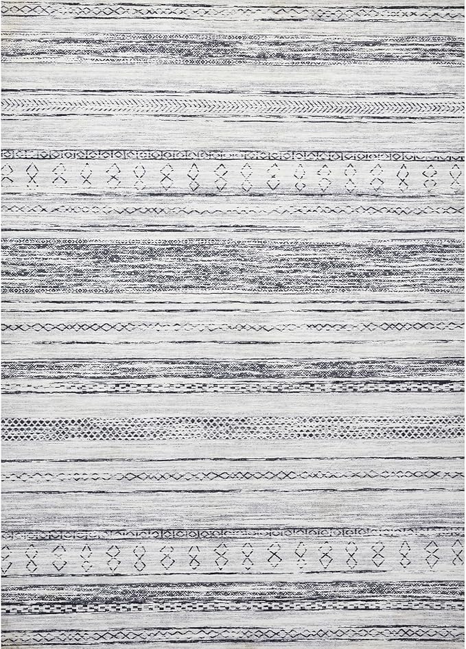 Tortania Area Rug Living Room Rugs - 9x12 Washable Large Soft Neutral Boho Moroccan Bohemian Farmhouse Rug Indoor Floor Carpet for Bedroom Under Dining Table Home Office Decor - Grey