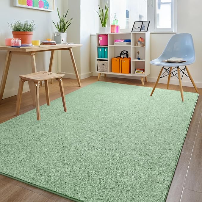 6x9 Sage Green Area Rug Modern Aesthetic Minimalist | Washable Memory Foam, Low Pile Non Slip Indoor Carpet for Living Room Bedroom Office Classroom College Dorm Room Home Decor