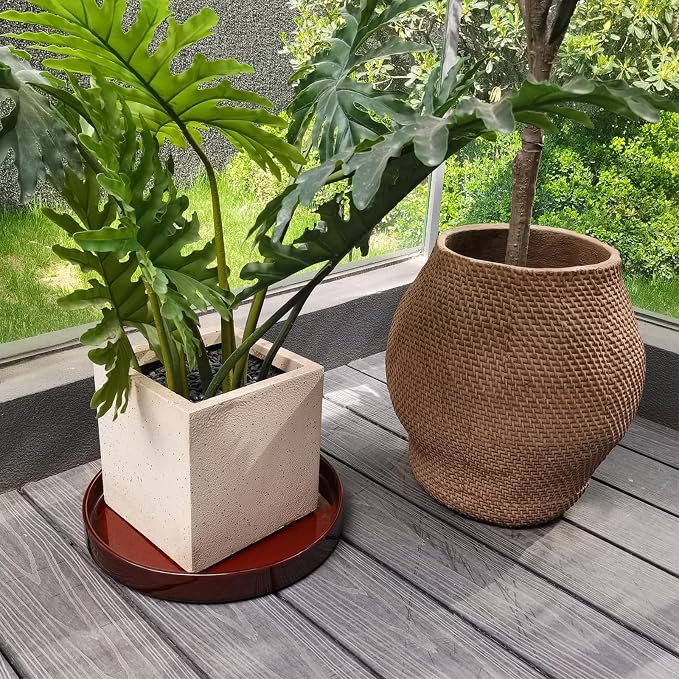 Ceramic Plant Saucer 14.5 Inch, Round Plant Trays for Indoors/Outdoors, Flower Pot Saucers for Holding Water Drips and Soil, Drainage Tray for Plant Pot, Reactive Glaze Brown