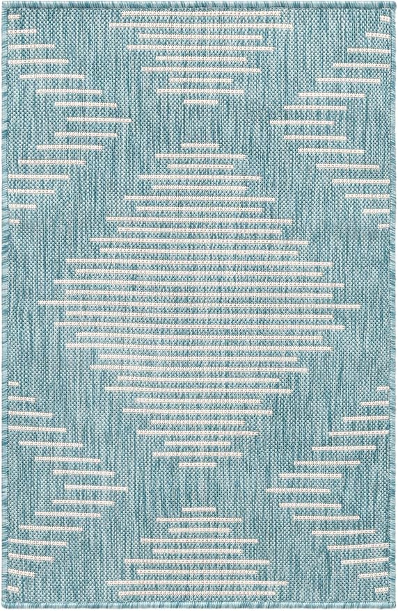 Unique Loom Outdoor Modern Collection Area Rug - Tambor (2' x 3' 1" Rectangle, Light Aqua/ Ivory)