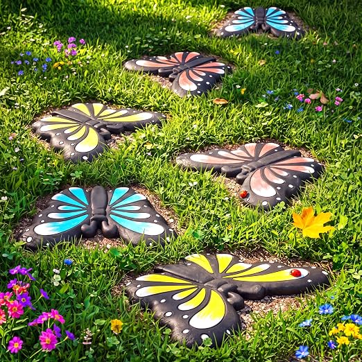 Landical 6 Pcs Stepping Stone Garden Stepping Stones Walkway Decorative Stone for Garden Decor Outdoor Flower Beds Yard Decorations (Butterfly)