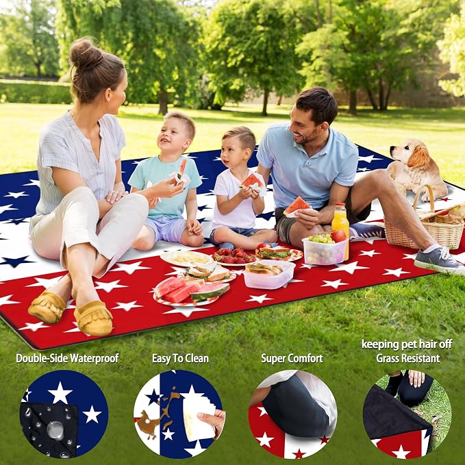 Picnic Blankets Beach Blanket 80" X 80" Extra Large Waterproof Camping Blankets Portable Outdoor Mat 3-Layer Blanket for Beach, Hiking, Park, Music Festival, Grass Lawn,Travel