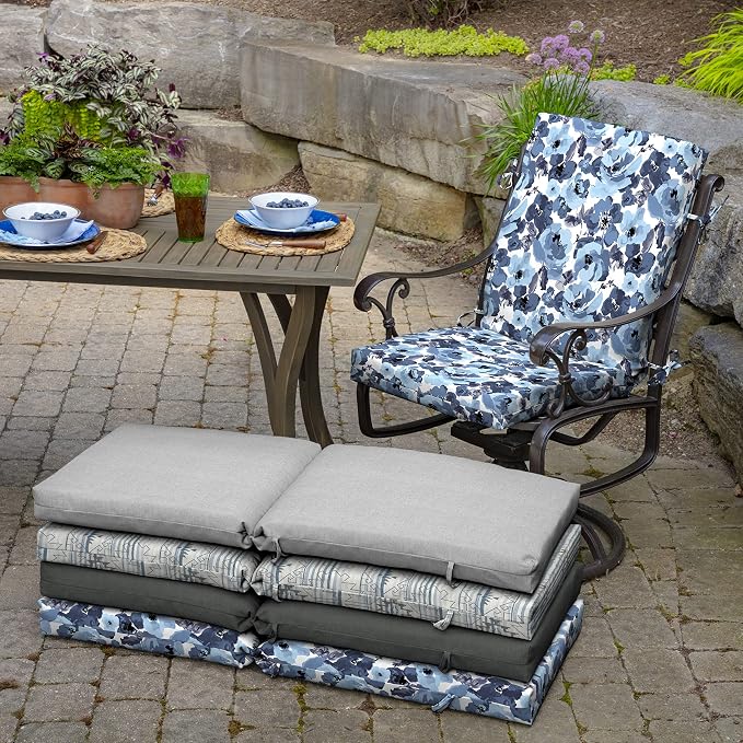 Arden Patio Dining Outdoor Chair Cushions, 20x44, Rain-Proof Seat Pad, Fade-Resistant Outdoor Cushion Blue Garden Floral