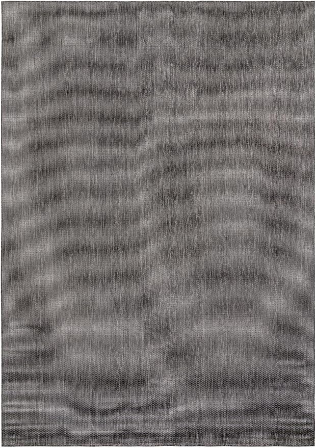 Unique Loom Outdoor Solid Collection Area Rug (10' x 14' Rectangle Black/Ivory)