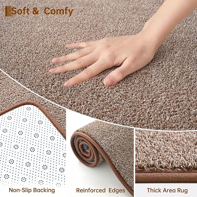 Keeko Round Area Rug 4ft for Living Room Bedroom,Soft Washable Circle Rug | Modern Indoor Memory Foam Rugs Low Pile Non Slip Carpet for Kids Dorm Room Entryway Kitchen Home Decor Brown and White