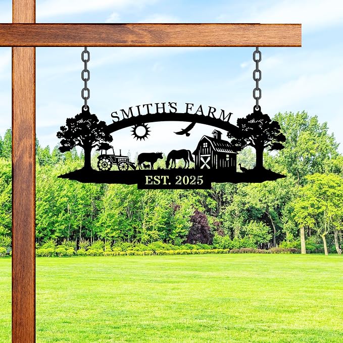 Personalized Metal Farm Hanging Sign, Farm Gate Sign,Custom Your Large Farm Sign, Outdoor Farmhouse Decor, Barn Sign, Farm Sign with all farm Pets