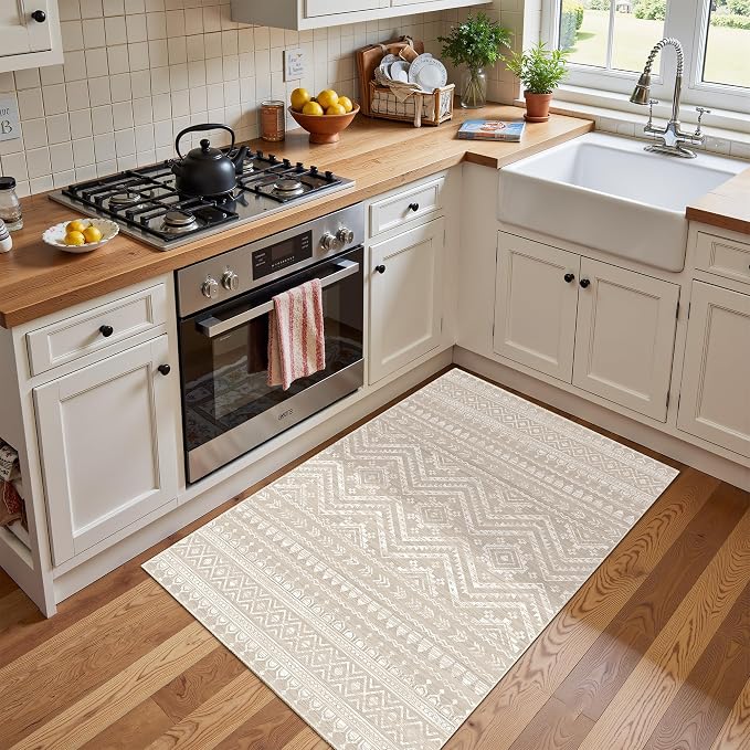 Miukiki 2x3 Entryway Rug Washable Non Slip Moroccan Area Rugs Brown | Soft Low Pile Kitchen Rug for Bedroom Bathroom Floor, Indoor Small Rug Easy Clean Machine Washable Rugs 2'x3'