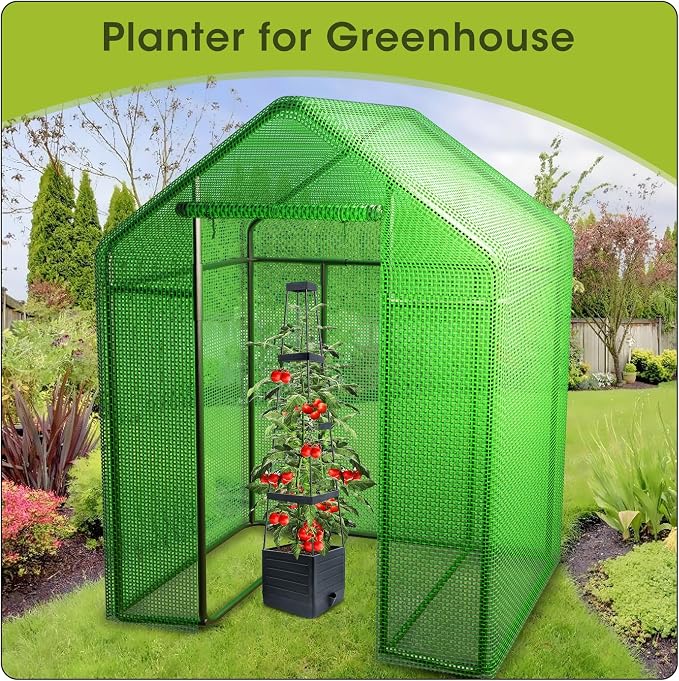 MQFORU Raised Garden Bed, 57" Tomato Planter with Trellis, Tomato Cages for Climbing Vegetables Plant, Self Watering Tomato Support Box for Garden Pots, Use for Patios Greenhouse Indoor Outdoor（1Pc）