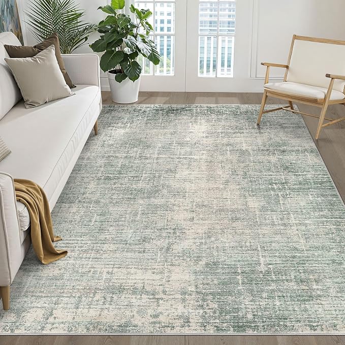 LOONGRUG 6x8 Area Rug Washable Neutral Modern Rug for Living Room Green | Abstract Soft Stain Resistant Indoor Non-Slip Carpet for Bedroom Nursery Kids Office Playroom Dining Room