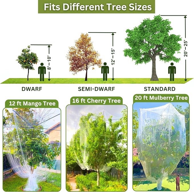 FiberX Large Fruit Tree Netting Frame Kit, 50x50 FT Bird Netting Nylon Garden Protection Cover, Lightweight Rust-Free Fiberglass Frame, Easy Installation.