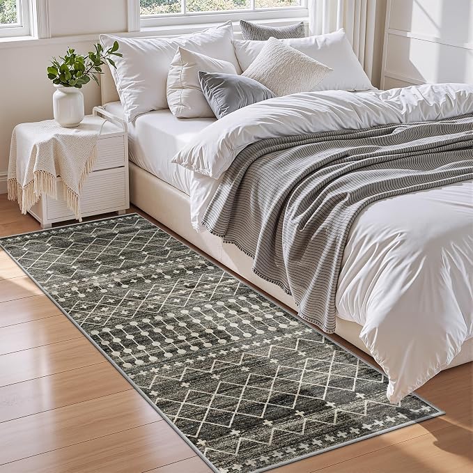 Miukiki Washable 2x6 Runner Rug Hallway Non Slip Kitchen Runner Black | Machine Washable Long Floor Runner for Hallway Entryway Laundry Room Living Room Bedroom, Stain Resistant Indoor Carpet 2'x6'