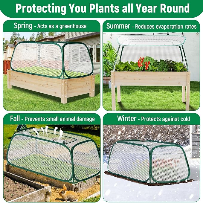 Raised Garden Bed Cover - Large Raised Bed Greenhouse Covers Freeze Protection & Sunblock, Seedlings Plants Growth Cover Against Pests & Animals, Row Covers for Garden in Winter Spring-45"x22"x16"
