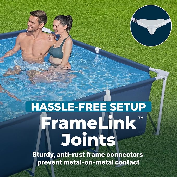 Bestway Steel Pro 13.1' x 6.8' x 32" Above Ground Swimming Pool, Pool Only | Rectangular Durable Metal Frame Pool, Outdoor Backyard Water Activity - Includes Puncture-Resistant Liner, No-Tool Setup