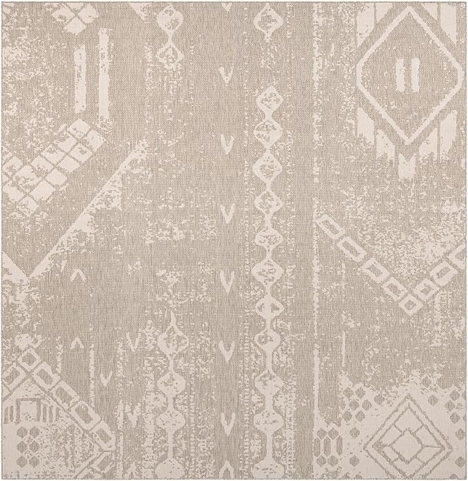 Unique Loom Outdoor Bohemian Collection Area Rug - Anthro (13' Square, Gray/ Ivory)