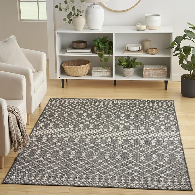 Nourison Home Positano Charcoal 6' x 9' Area Rug - Easy Clean, Non Shedding, Bed Room, Living Room, Dining Room, Kitchen (6' x 9')