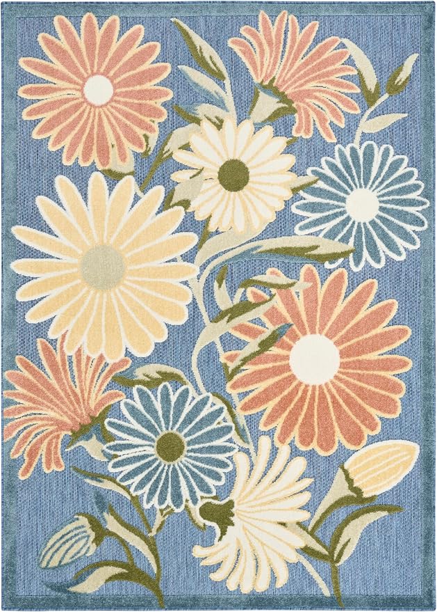Nourison Home Aloha Blue Sage 3'6" x 5'6" Area Rug - Easy Clean, Non Shedding, Bed Room, Living Room, Dining Room, Kitchen (4' x 6')