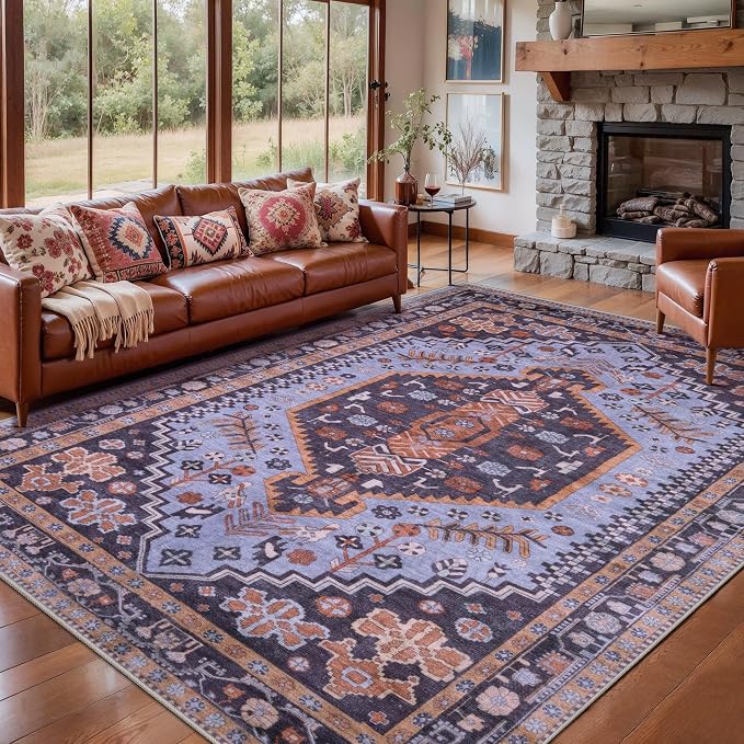Ciicool 5x7 Area Rugs,Washable Large Boho Carpet for Living Room Bedroom | Oriental Low-Pile Soft Vintage Non-Slip Indoor Throw Carpet for Kitchen Bedside Bathroom Dining Room Foyer Decor