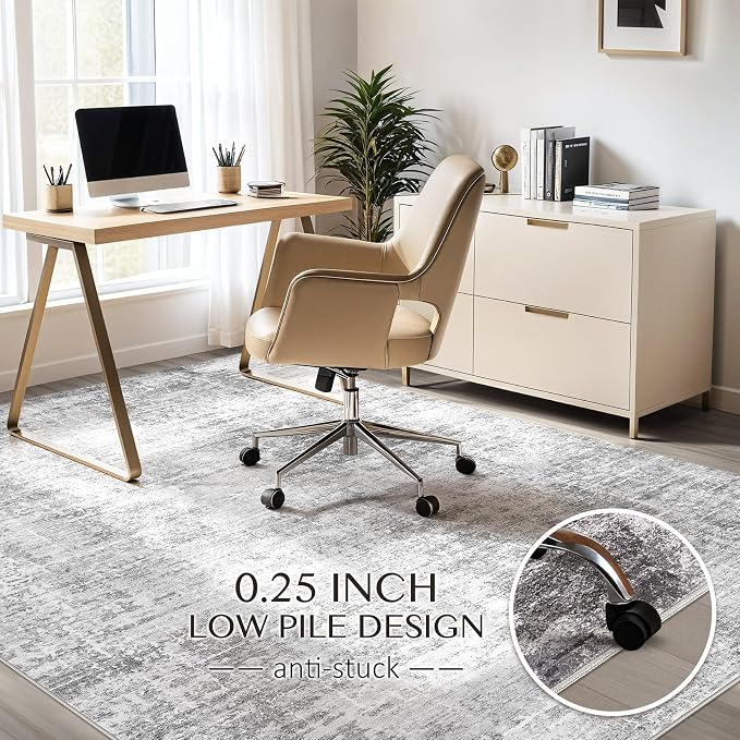 kakania Abstract 10x12 Area Rugs for Living Room: Washable Rugs Grey White | Soft, Non-Slip, Low-Pile, Pet & Kid Friendly - Large Modern Home Decor Carpet for Bedroom/Dining Room/Office/Nursery