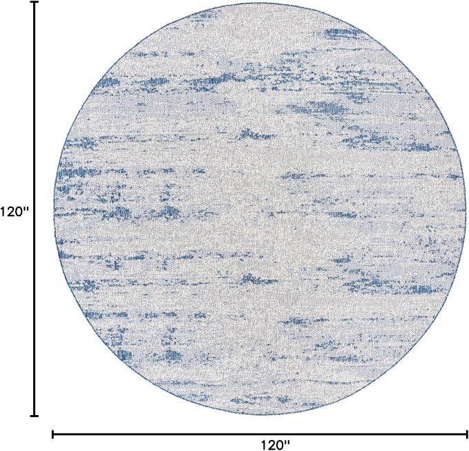Unique Loom Outdoor Modern Collection Area Rug - Cartago (10' Round, Blue/ Ivory)