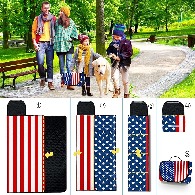 Poedist Extra Large Patriotic Picnic Blanket Waterproof,80"x 80"Foldable Machine Washable Beach Blanket,Outdoor Blanket for 6-8 Adults,Suitable for Indoor Crawling,Park Beach,Camping,Hiking,Travel