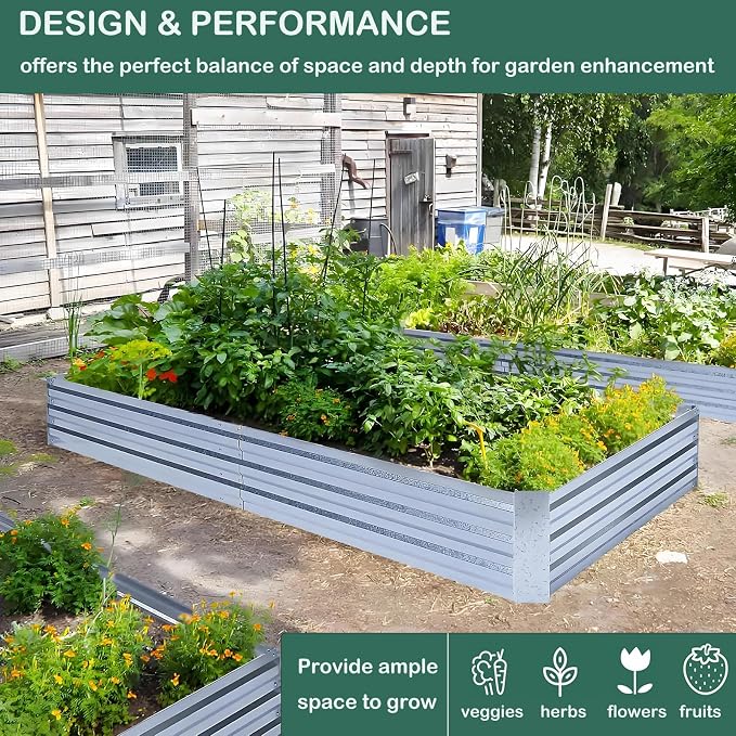 Galvanized Raised Garden Beds 2-Pack (8x4x1ft Each) – Overlapping 4-Inch Panels + 4 Support Bars, Heavy-Duty Metal Planter Box for Vegetables, Herbs, Flowers, No-Deformation Steel Garden Kit