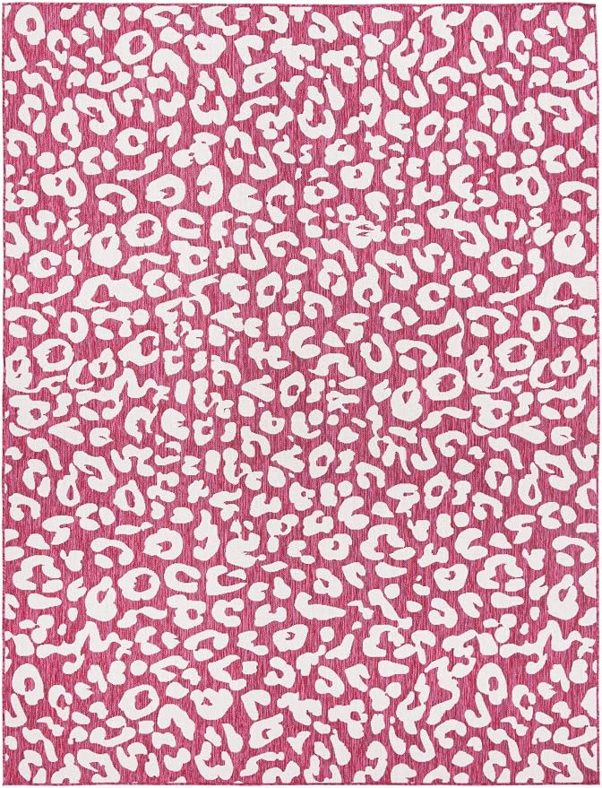 Unique Loom Outdoor Safari Collection Area Rug - Leopard (9' x 12' 2" Rectangle, Magenta/ Ivory)