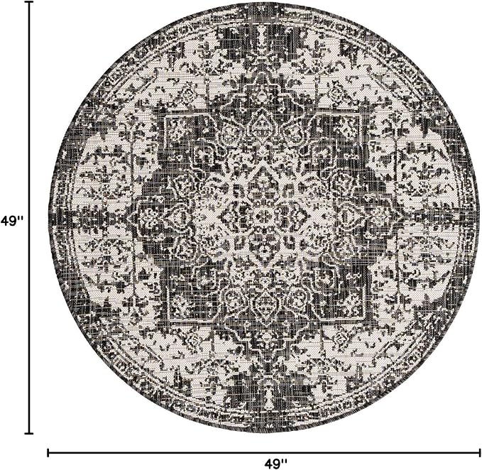 Unique Loom Jill Zarin Outdoor Collection Area Rug - Dubai (4' 1' Round, Charcoal Gray/ Ivory)