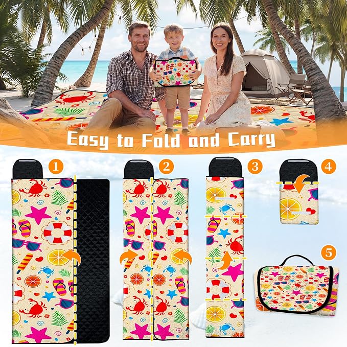 79" x 118" Picnic Blanket Extra Large,Waterproof Sandproof Foldable Outdoor Blanket Beach Blanket Ocean Picnic Mat for Camping,Lawn,Park(Beach)