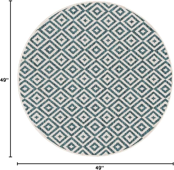 Unique Loom Jill Zarin Outdoor Collection Area Rug - Costa Rica (4' 1" Round, Teal/ Ivory)