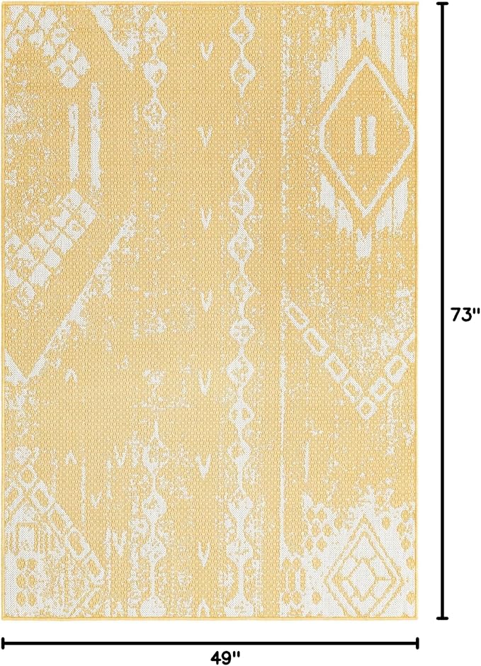 Unique Loom Outdoor Bohemian Collection Area Rug - Anthro (4' 1" x 6' 1" Rectangle, Yellow/ Ivory)