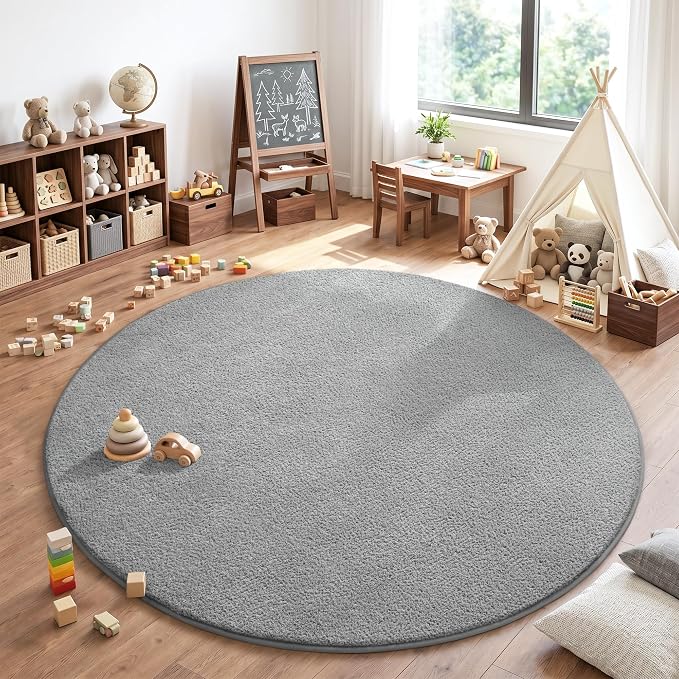 Keeko Round Area Rug 4ft for Living Room Bedroom,Soft Washable Circle Rug | Modern Indoor Memory Foam Rugs Low Pile Non Slip Carpet for Kids Dorm Room Entryway Kitchen Home Decor Grey