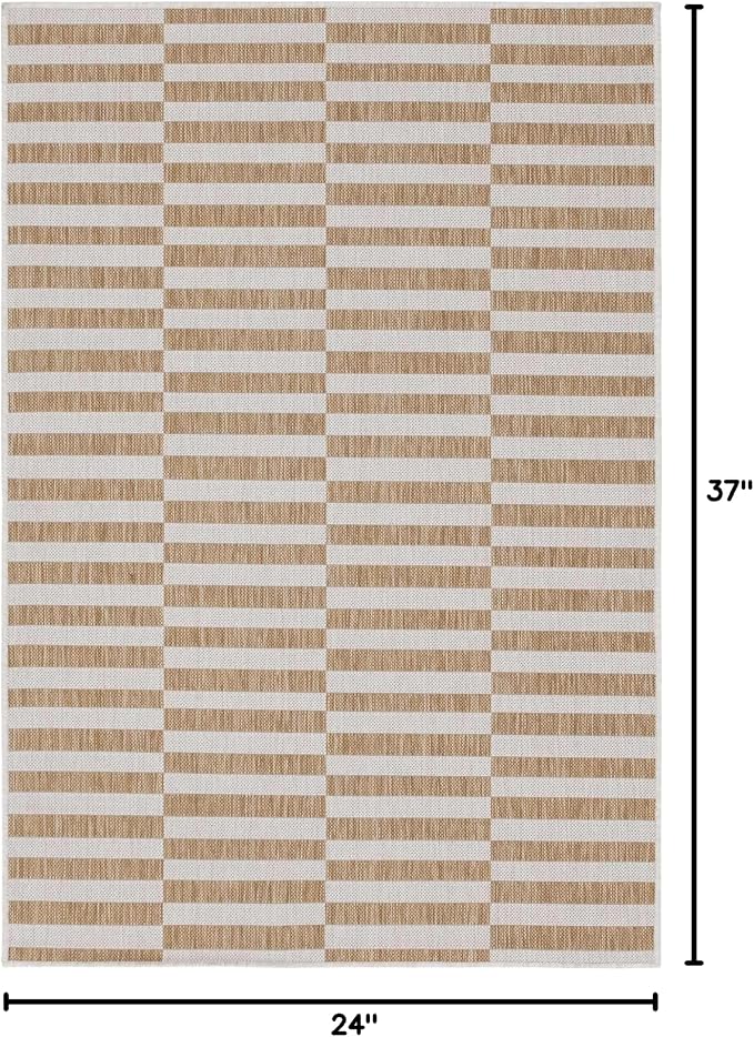 Unique Loom Outdoor Striped Collection Area Rug - Striped (2' x 3' 1" Rectangle Taupe/Ivory)