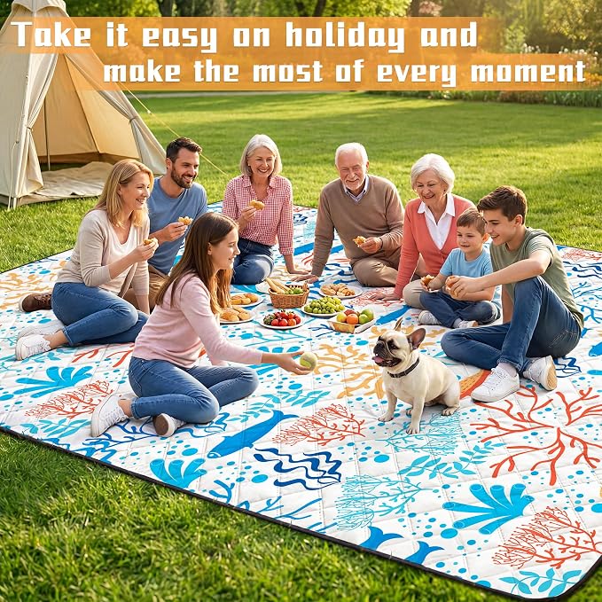 79" x 118" Picnic Blanket Extra Large,Waterproof Sandproof Foldable Outdoor Blanket Beach Blanket Ocean Picnic Mat for Camping,Lawn,Park(Coral)