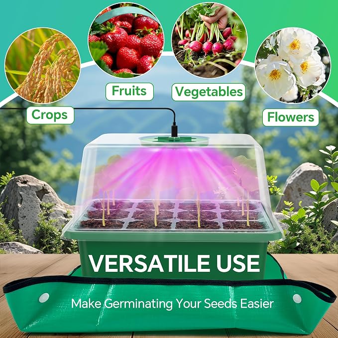 5-Pack Seed Starter Tray with Grow Light (Value Pack), 60 Cells, Friendly Seed Starter Kit for Beginners, Adjustable Brightness & Timing, Easy-to-Use Gardening Set for Seeds Germination