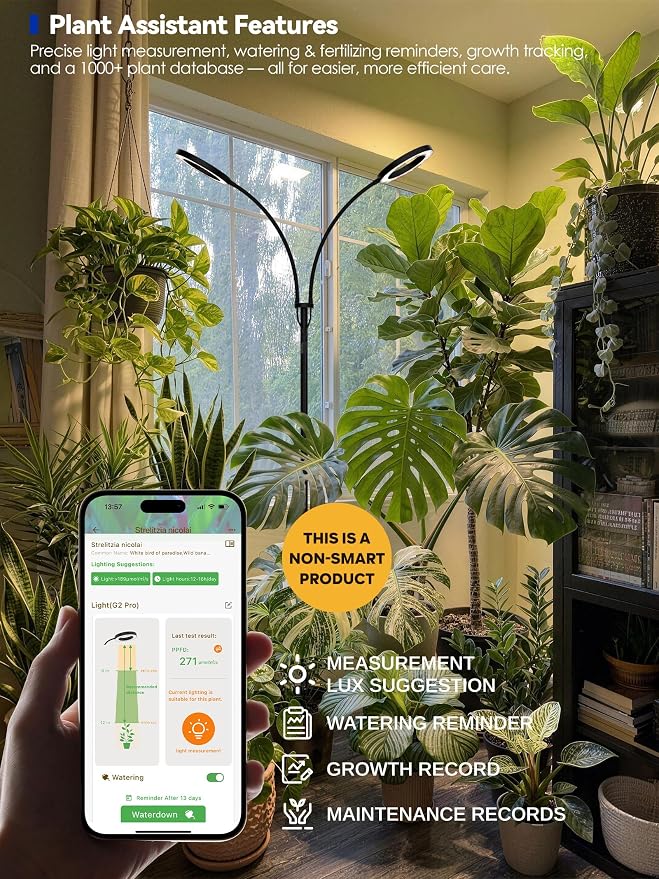 GLOWRIUM Grow Lights for Indoor Plants, Full Spectrum LED Grow Light Floor Lamp with Stand Adjustable Height and Angle, Black Plant Light with 3/9/12H Grow Light Timer (Black, Single Head)