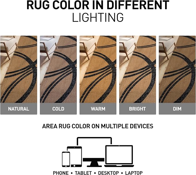 Rugshop Wavy Circles Modern Non-Shedding Runner Rug Jute 2' x 7'2" | Rectangular, Size 2' x 7'2", Living Room, Bedroom, Dining Room, Home Office, Kitchen, Entryway, Hallway, Nursery, Kids Room