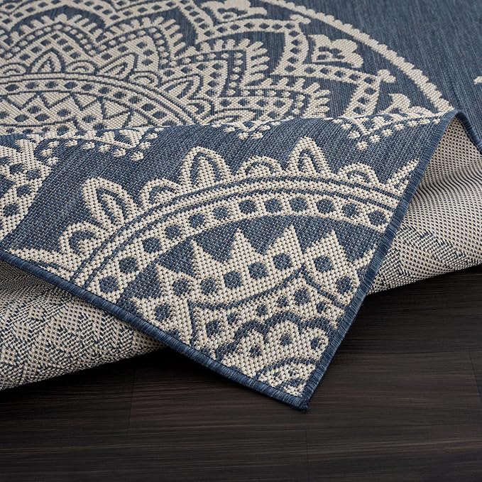 CAMILSON Outdoor Rug 5x7 Modern Area Rugs for Indoor and Outdoor Patios and Porches - Waterproof, Washable, Non-Shedding, Easy-to-Clean Outside Carpet (5 x 7, Medallion - Blue/White)
