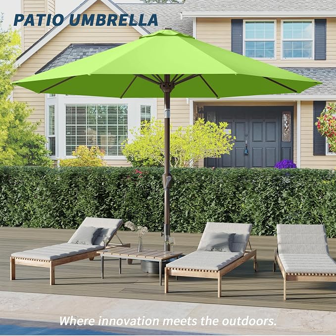 PatioKingdom Patio Umbrella with Push Button Tilt and Crank, Outdoor Market Umbrella with 8 Fiberglass Ribs, UV Protection Table Umbrella for Pool,Backyard,Garden,Deck (Apple Green, 10FT)