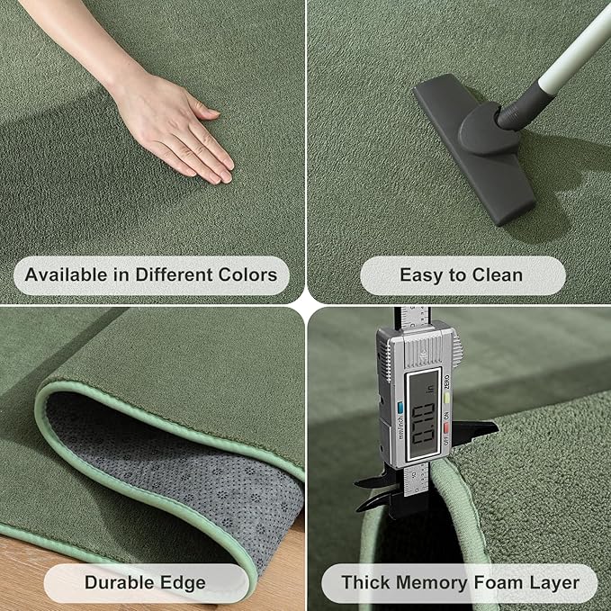 Amearea 5x5 Square Area Rugs for Bedroom Living Room, Sage Green Fluffy Rug | Thickened Memory Foam Rug, Indoor Washable Rugs Non Slip Minimalist Carpet for Kids Boys Girls Dorm Nursery Room Decor