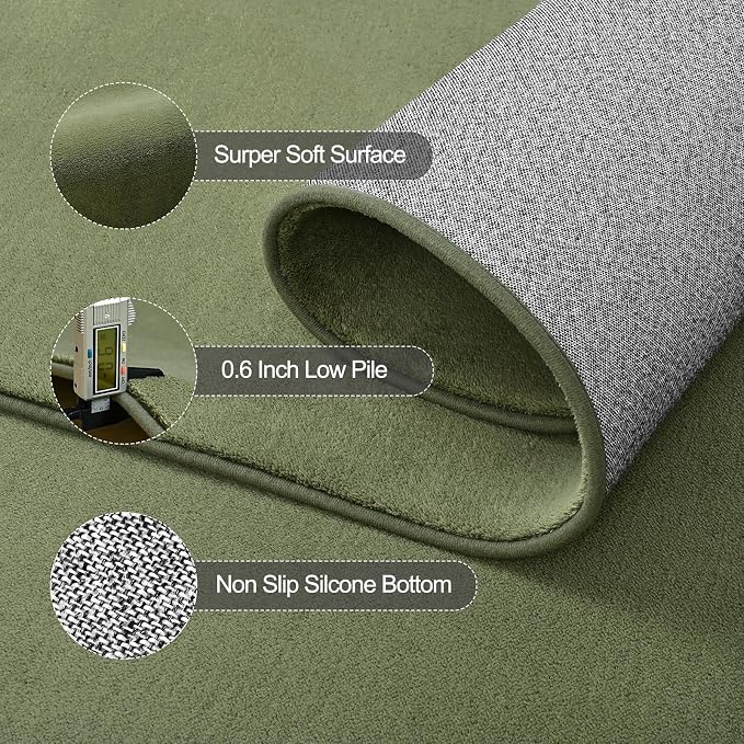 Vasofe Runner Rugs for Bedroom Living Room, 2x8 Sage Green Memory Foam Rug | Low-Pile Hallway Carpet Runner Rug for Entryway, Throw Small Kids Carpet for Bedside Dorm Room Decor